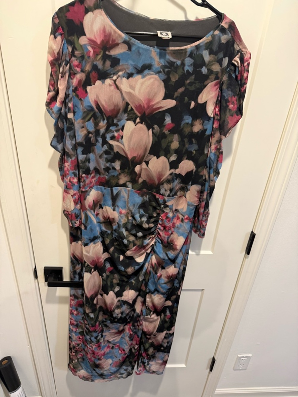 Anne Klein Midi Dress Blue, Black and Pink Floral